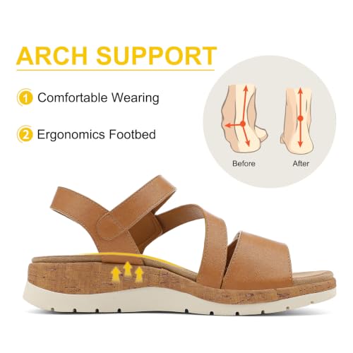 Image of UBFEN Womens Low Wedge Walking Sandals with Arch Support | Open Toe Sandals Adjustable Instep and Ankle Straps for Summer Everyday Outfits, Travel,Vacation
