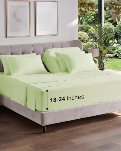 Image of Extra Deep Flex Top Split Head King Sheet Set - 6 Piece Breathable and Cooling Sheets - Hotel Luxury Bedding for Women, Men, Kids & Teens - Easy Secure Fit - Extra Deep Pockets - Light Sage Green