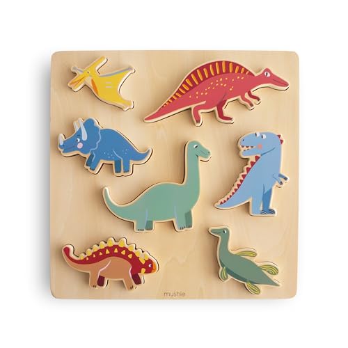 Image of mushie Wooden Dino Puzzle | for Kids 3 Years+ | Preschool Educational & Toddler Montessori Toys (7 pcs)