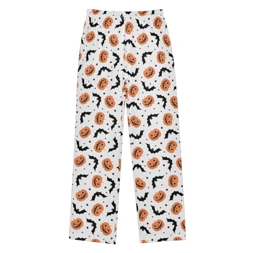 Bat and Pumpkin Boys Long Pants Soft Trousers Elastic Waist Kids Lounge Bottoms with Pockets S-XL