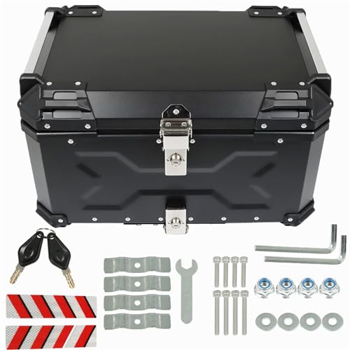 labwork - labwork 65L Motorcycle Top Case Tail Box with Mounting Plate Hard Aluminum Alloy Watertightness Security Lock Against Theft Black Metal Motorcycle Trunk Tour Tail Box - -5%