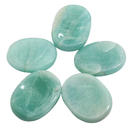 Image of Certified Amazonite Crystal Thumb Worry Pebbles Stones for Anxiety Stress Relief Massage - AAA Grade Original Healing Gemstone Agate Rubbing Stone for Yoga Meditation Spiritual Reiki Feng Shui