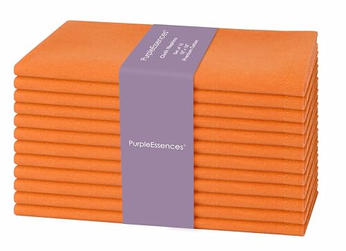 PurpleEssences Cloth Dinner Napkins 18x18 in Set of 12 - Orange
