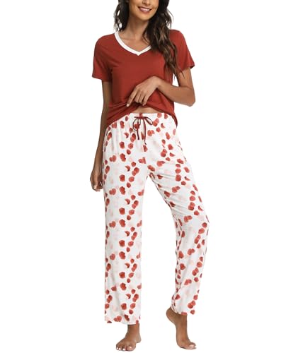 GYS Womens Bamboo Viscose Pajamas Set Super Soft Short Sleeve Top and Pants Pj Sleepwear Sets