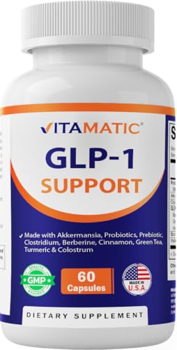 Vitamatic GLP-1 Support Supplement for Men & Women 60 Capsules - Made with Akkermansia Probiotics Prebiotic Clostridium Berberine Cinnamon Green Tea Turmeric & Colostrum