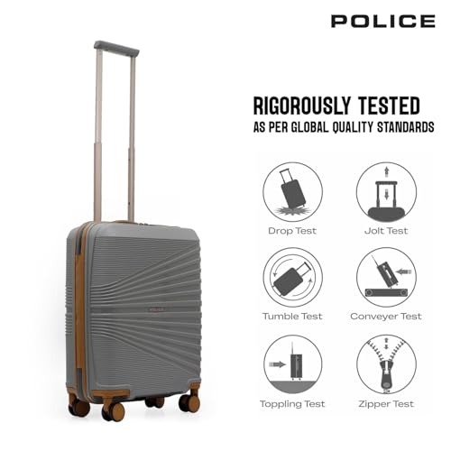 Image of Police Origine Cabin Trolley | 65L Capacity TSA Lock 8 Smooth 360 Spinner Wheels Telescopic Handle PP Hard Shell | Lightweight 20 inch Cabin Luggage for Travel & Weekend Trips (Beige /TAN) (Grey /Tan)