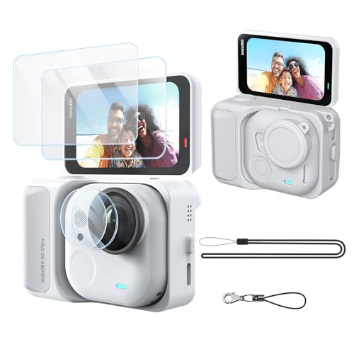 Rszfnjxry Silicone Protective Case,Screen and Lens Protector for Insta360 Go Ultra (Grey)