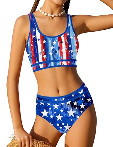 Image of Girls Swimsuit Double Strap High Waist Sporty Bikini Swimsuits Swim Cover Up Skirt 3 Piece Set