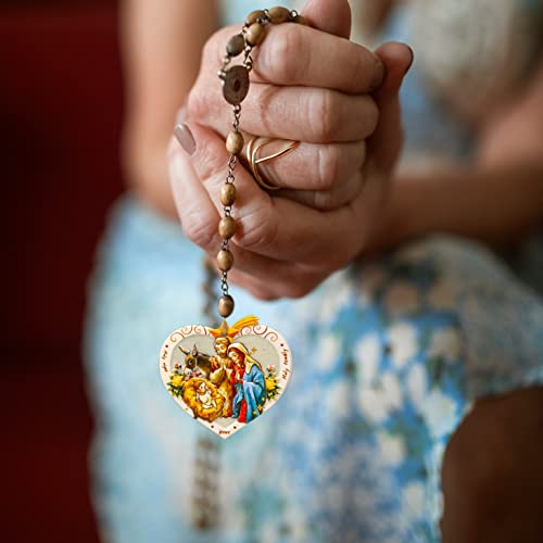 Christmas Ornaments Xmas Tree Hanging Heart Shaped Holy Family Christian Ornament Angel Resin Statue,Christmas Figurine Decorations (1Pcs) #TOP1