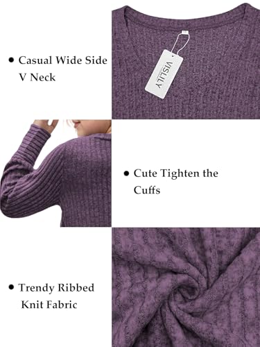 Image of VISLILY Womens-Plus-Size-Dressy-Tops Casual V Neck Long Sleeve Knit Sweater