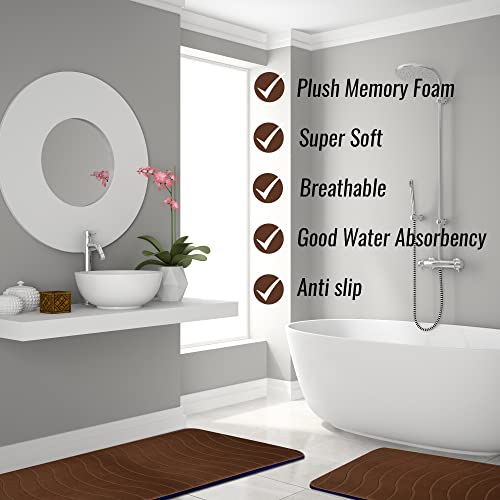 Elvoki Luxury Bathroom Rugs Set 5 Piece - Bath Mats Memory Foam, Toilet Rug Set. Strong Absorbent, Non-Slip, Ultra Soft, Easy To Clean, Brown #TOP4