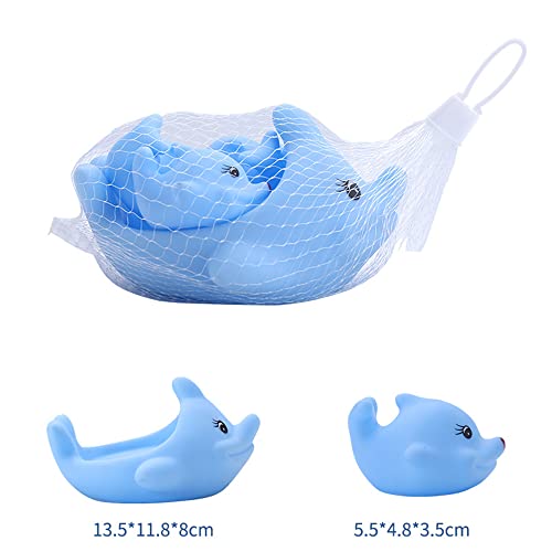 Baby Bath Toys 4Pcs Rubber Blue Dolphin Family Squeak Float Bath Ducks Bath Tub Shower Toys For Toddlers Boys Girls #TOP3