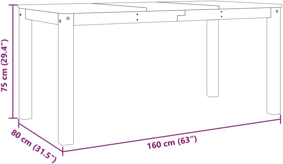 Diagram showing the dimensions of the Generisch Panama Solid Pine Dining Table