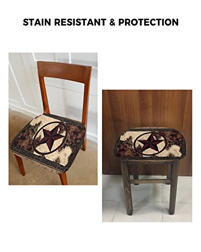 Seat Covers For Dining Room Chairs, Western Texas Stars On Wood Panel Rustic Vintage Style Fitted Stretch Chair Seat Covers, Removable Washable Kitchen Dining Chair Slipcovers Protector Set #TOP5