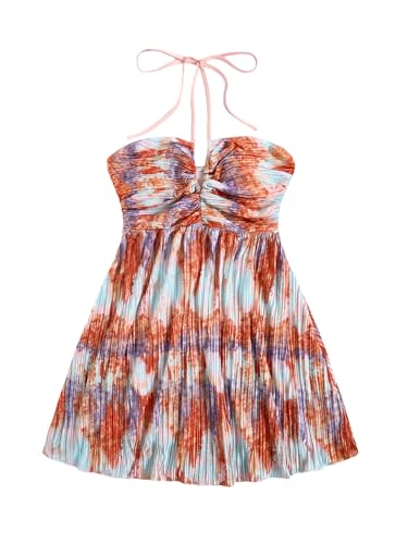 Image of SOLY HUX Women's Tie Dye Cami Dress Halter Backless Sleeveless A Line Short Summer Dresses Sundress