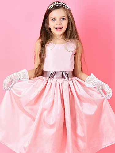 Heentan 4 Pairs Princess Dress Up Bow Gloves Girl Satin Fancy Gloves Short Formal Gloves Floral Lace Gloves For Costume (White), Medium #TOP5