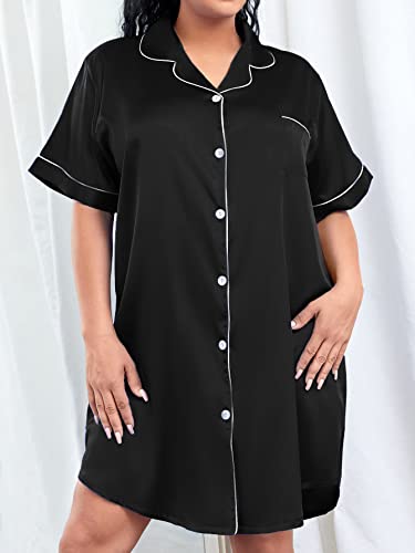 WDIRARA Women's Plus Size Sleepwear Button Front Contrast Binding Pocket Satin Nightdress4