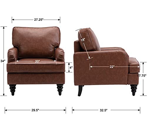 Dm Furniture Modern Accent Chair, Pu Leather Armchair Comfy Reading Chair Single Sofa Couch For Bedroom/Living Room/Salon, Brown #TOP2