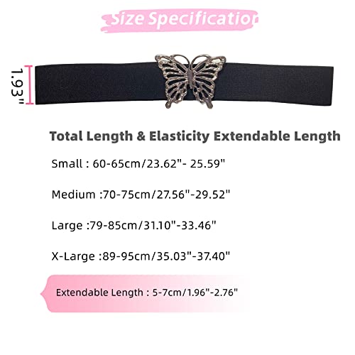 Women’s Elastic Waist Belts Vintage Metal Butterfly Retro Clasp Cinch Buckle Dress Belt Stretch Waistband2