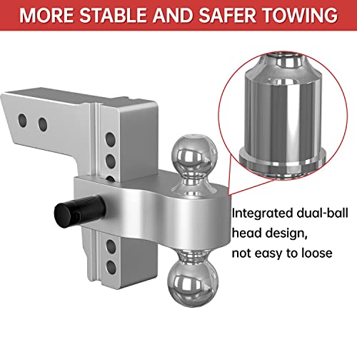 Ifoka Adjustable Trailer Hitch Ball Mount, Fits 2.5 Inch Receiver, 6 Inch Drop Hitch,18,500 Lbs Gtw, Forged Aluminum Shank, 2 Inch & 2-5/18 Inch Dual Balls With Double Hitch Locks And Pins #TOP2