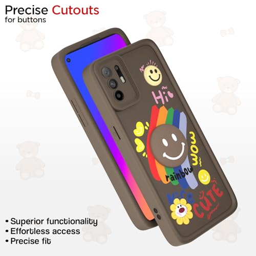 Image of Pikkme Back Cover for Oppo F19 Pro Plus 5G | Soft Silicone| Cute Rainbow Smile & 3D Cartoon Flower Design | Shockproof Raised Camera Protection Bumper Case (Brown)
