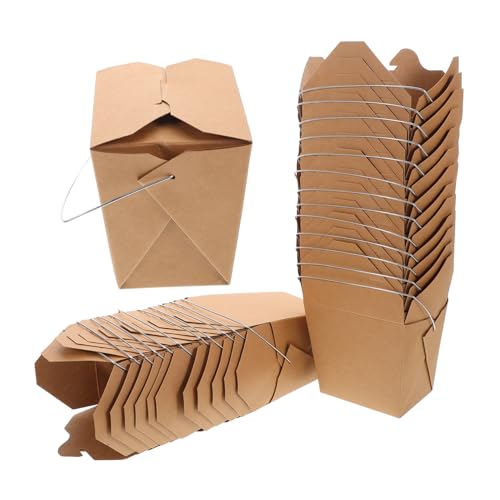 Unomor Chinese Food Takeout Containers 50 Pack Metal Wire Handle 16oz Paper Containers for Hot Cold Meals Versatile for Restaurant Parties