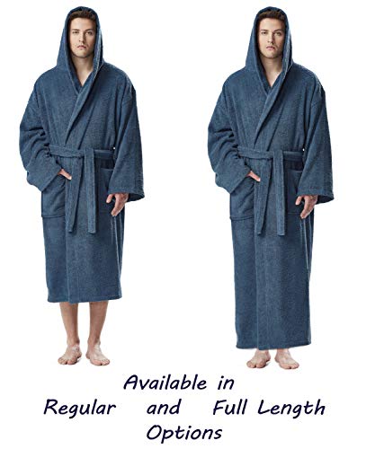Arus Men's Hooded Classic Bathrobe Turkish Cotton Robe with Full Length Options, Ocean Blue Small-Medium