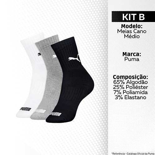 Kit 09 Pares Meia Puma Cano Médio Esportiva Everyday Algodão Adulto Unissex | KIT - B | 34-39