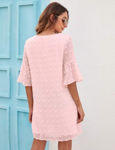 Image of Blooming Jelly Womens White Dresses Short Sleeve V Neck Ruffle Cute Sun Dress Chiffon Flowy Shift Mini Dress