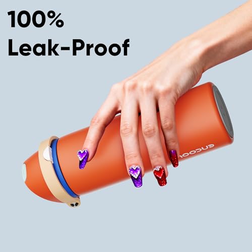 Image of Insulated Water Bottle with Straw - Encool Stainless Steel Water Bottle with Push Button Lid, Leak-Proof & BPA-Free, Keeps Cold for 24 Hours for Sports, Travel, Gym (24 oz, Salmon)