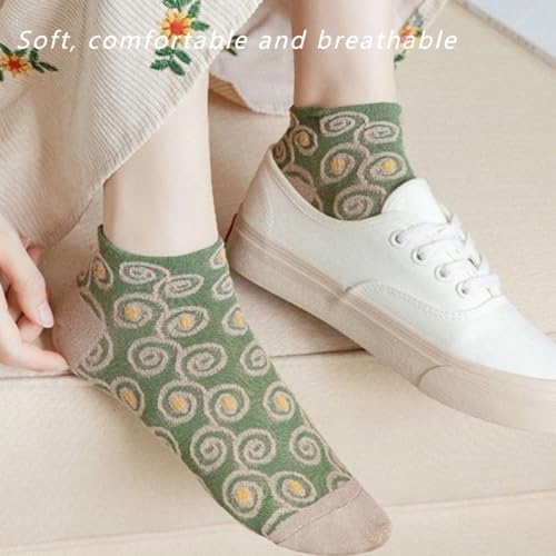 5/10 Pairs Floral Vintage Patterned Crew Socks for Women Jacquard Knit Setfor Casual Wear Size 4-94