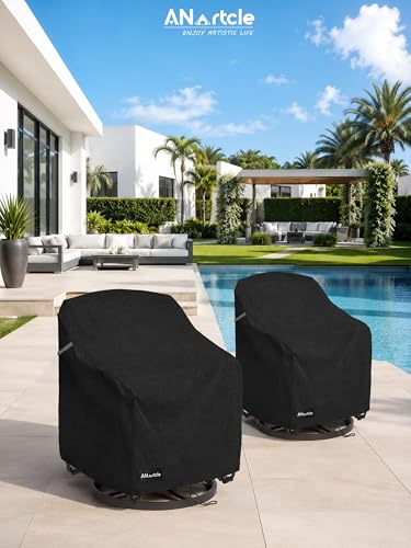 Image of ANartcle Swivel Patio Chair Covers 2 Pack,Waterproof Heavy Duty Outdoor Chair Covers,Patio Swivel Chair Covers for Outdoor Furniture (30 W x 34 D x 38.5 H inches)Black.