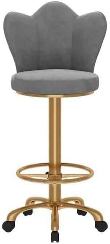 Kitchen Counter Barstool Bar Cashier Island Table Dining Chair Front Desk Sitting Backrest High Stool Light Luxury Simple Metal Chair Home Use Bar Stools(Gris)