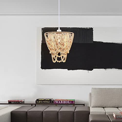 Wood Beaded Plug In Chandelier Pendant Light 1-Light Boho Light Fixtures Ceiling #TOP2