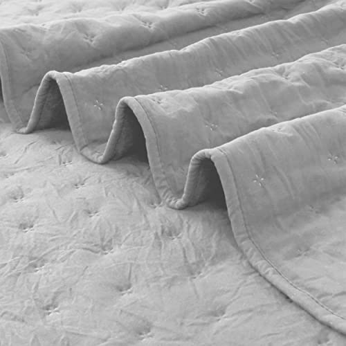 ROARINGWILD Light Grey Queen Size Quilt Bedding Sets with Pillow Shams, Lightweight Bedspread Coverlet, Quilted Blanket Thin Comforter Bed Cover, All Season Summer Spring, 3 Pieces, 90x90 inches by ROARINGWILD - Used condition - Image 8