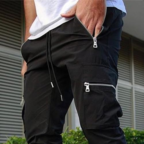 Pantalon cargo décontracté pour homme coupe jogging fuselé noir