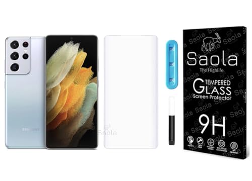Image of Saola Curved Uv Tempered Glass For Samsung Galaxy S21 Cellphone Ultra 5G. Comes With Uv Light & Glue For Finest Pasting. Edge To Edge Protection With Case Friendly Fit. (Pack Of 1)
