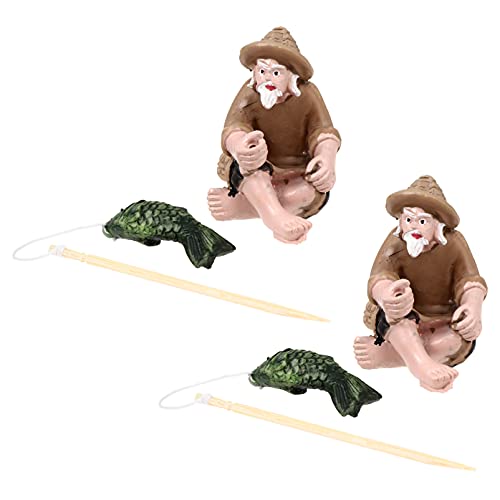 2Pcs Miniaturefishing Old Man Resin Figure Statue Chinese Mudman Sitting Garden Statue Ornament For Outdoor Pool Micro- Landscape Bonsai Garden Crafts Assorted Color, 3.8X2.5Cm #TOP2