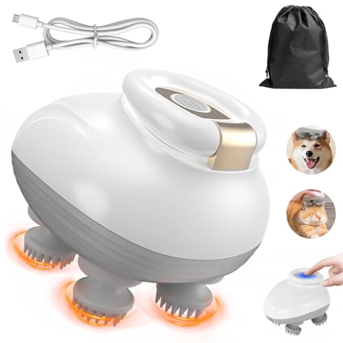Kopfmassagegerät Elektrisch - IPX7 Wasserdicht Kopfhaut-Massagegerät USB Kabelloses Aufhängbar Handmassagegerät mit 4 Massageköpfen und 3 Massagemodi Mit Aufbewahrungsbeutel Auch für Katzen Hunde
