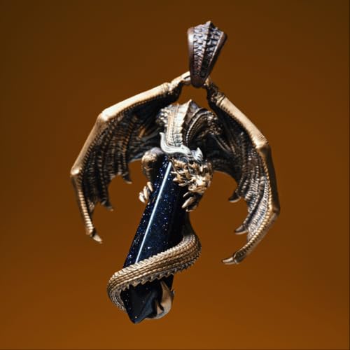 COPPERTIST.WU Skybound Dragon Pendant Necklace with 20 Interchangeable Energy Stones – Customizable Necklace or Keychain, Fantasy Jewelry Inspired by Wyverns2