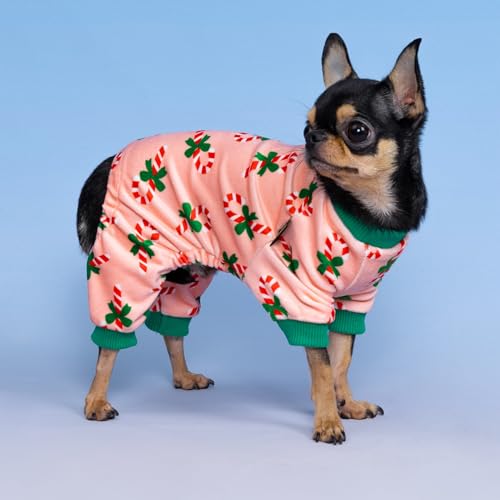 Image of Fitwarm Candy Cane Dog Pajamas, Cozy Christmas Clothes for Small Dogs Girl, Holiday Pet Outfit, Pink, Green, Red, XL