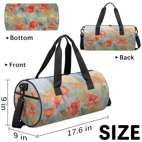 Poppies Watercolor Travel Gym Bag Waterproof Sport Dance Bag for Women Men Portable Gymnastics Duffel Bags Canvas Tote Carry on Handbag for Workout Overnight Weekender3