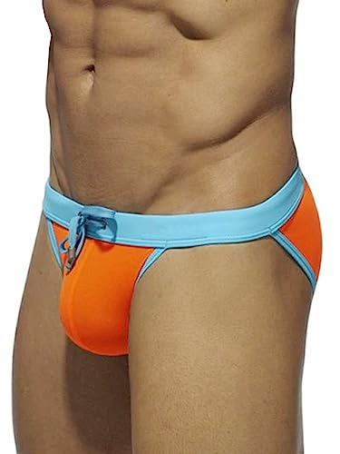 MIZOK Men's Sexy Color Block Swim Briefs Hot Body Bikini Swimwear with Adjustable Drawstring2