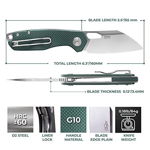 Firebird GANZO FH924-GR Pocket Folding Knife Wharncliffe D2 Steel Blade G10 Anti-Slip Handle with Clip Camping Hunting Fishing Outdoor EDC Utility Pocket Knife (Green)