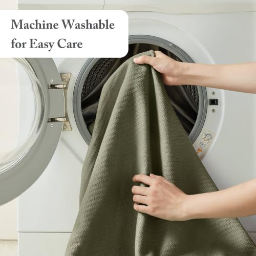 Image of Madison Park Liquid Cotton Blanket Breathable, Softer Ring Spun Weave, Diamond Motif, Luxurious 100% Cotton All Seasons Lightweight Summer Blanket for Bed, Couch, Office, Olive Green, Twin