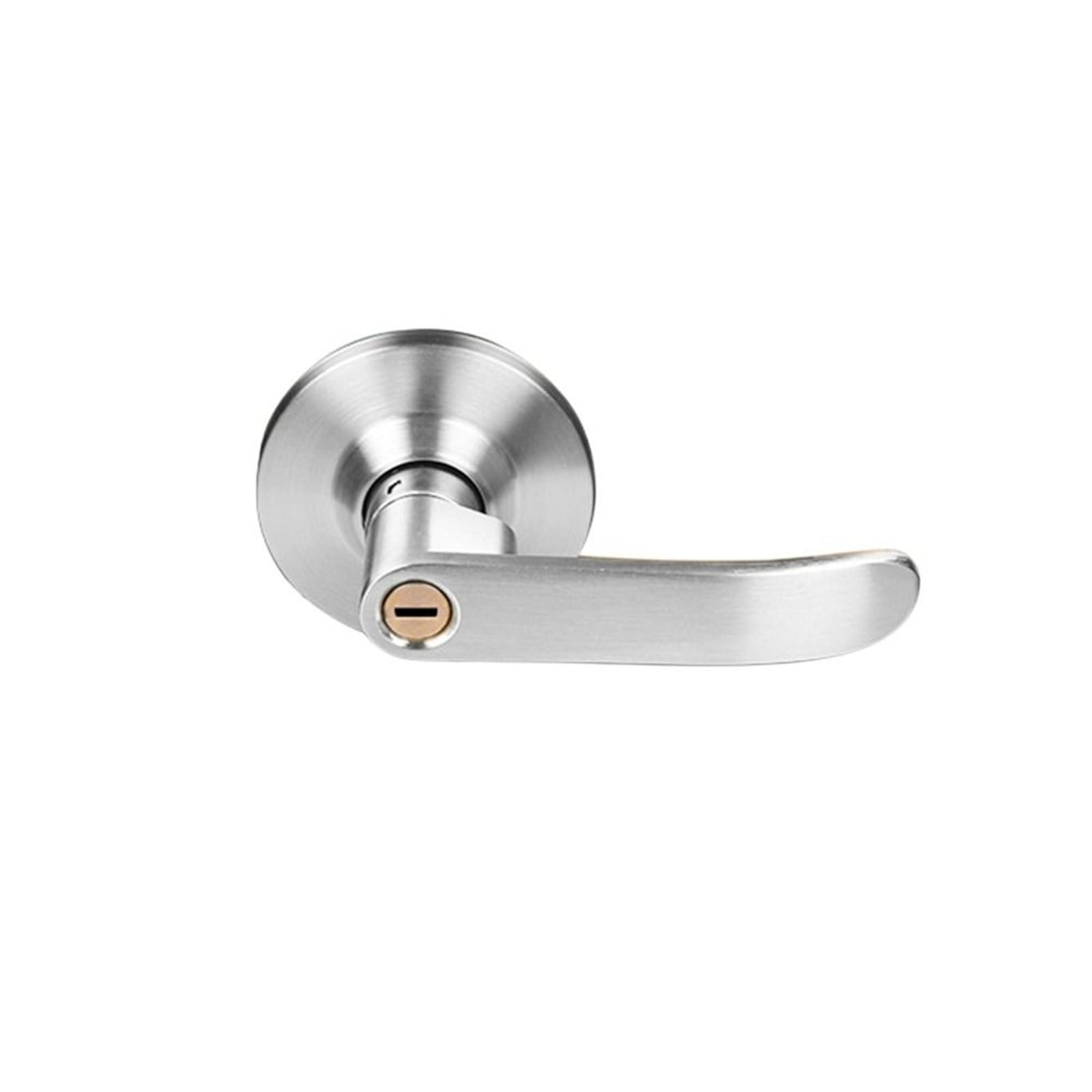 Interior Reversible Door Lock Lever Straight with Round Trim Privacy Handle Satin Brass Finish(Silver-70mm Keyless)