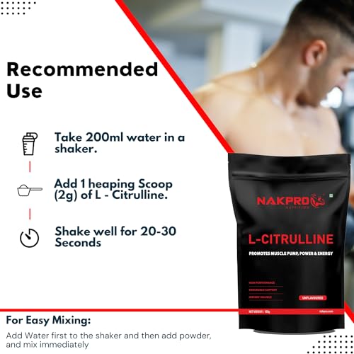 NAKPRO Nutrition Pure L-Citrulline Powder, Boosts Nitric oxide & Muscle growth (Unflavoured, 100g)