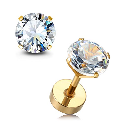 JewelrieShop Cartilage Tragus Earring Stainless Steel Stud Piercing Earring Flat Back Earrings Stud Flatback Screw Back Earrings for Women Men (16G, 6mm Bar Length, 3mm-7mm CZ, 5 Pairs)4