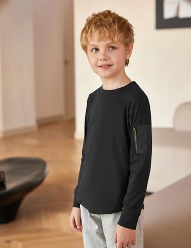 Arshiner Boy's Loose Long Sleeve Solid/Tie-Dyed Print Curve Hem T Shirt for 5-12 Years3