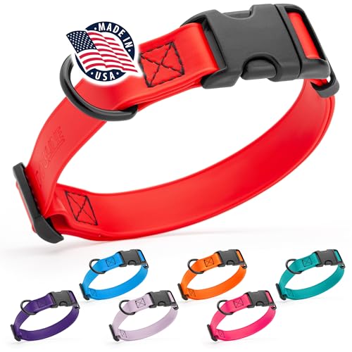 Image of Dogline Biothane Waterproof Dog Collar with Quick Release Buckle Strong Coated Nylon Webbing with Odor- Proof for Easy Care Easy to Clean Fits Small Medium or Large Dogs, Red 3 /4 inch W 12-19 inch L